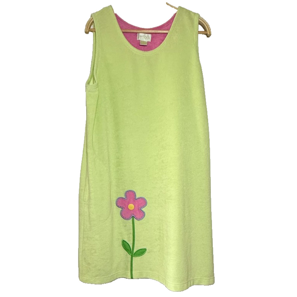 Vintage Shadowline Terry Cloth House Dress Large Green Swim Cover Up Y2K